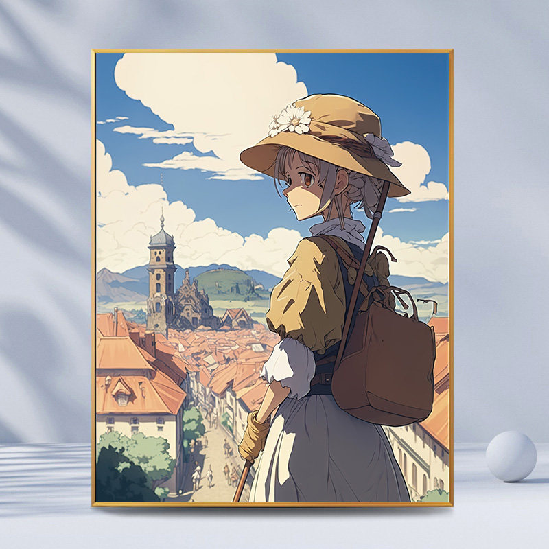 废墟上的小女孩|数字油画diy填色填充动漫卡通解压油彩丙烯装饰画