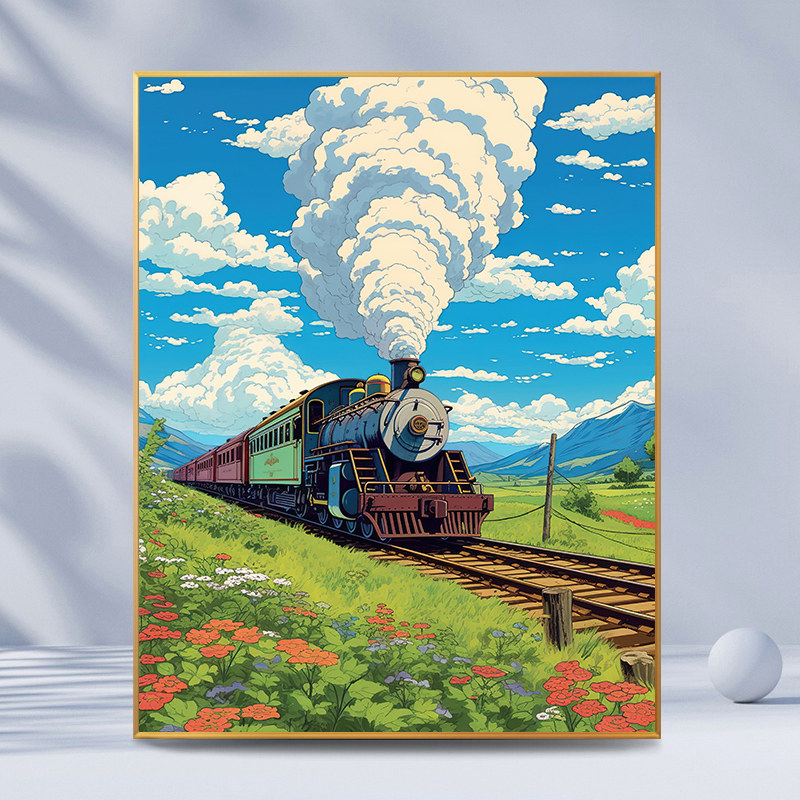 乡间火车|数字油画diy填充填色手工绘画治愈减压丙烯油彩装饰画