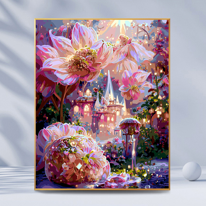 水晶大丽花|数字油画diy填充涂色梦幻花海治愈解压手工油彩装饰画