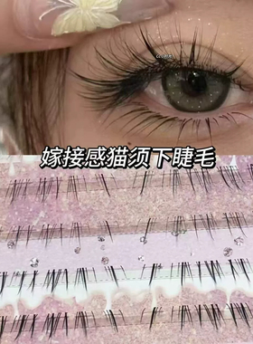 清冷感猫系漫画睫！懒懒小猫须下睫毛假睫毛自然浓密狐系斜飞仿真
