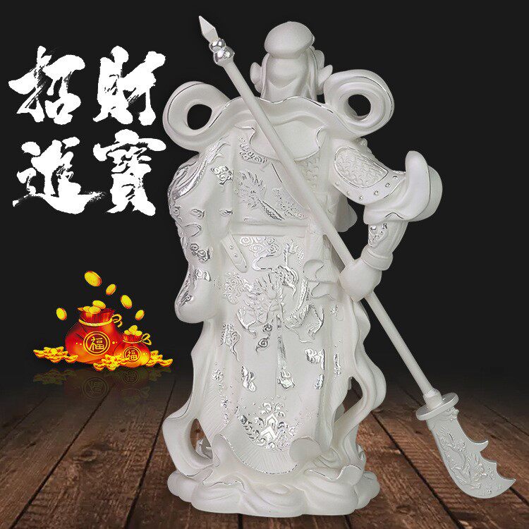银关公摆件 纯银提刀武财神站像 客厅公司酒店饭店关羽招财工艺品