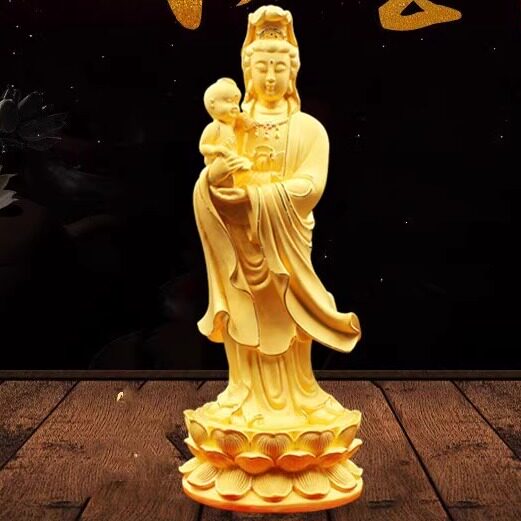 绒沙金送子观音佛像摆件 求子观音 金观世音菩萨站像佛堂工艺礼品