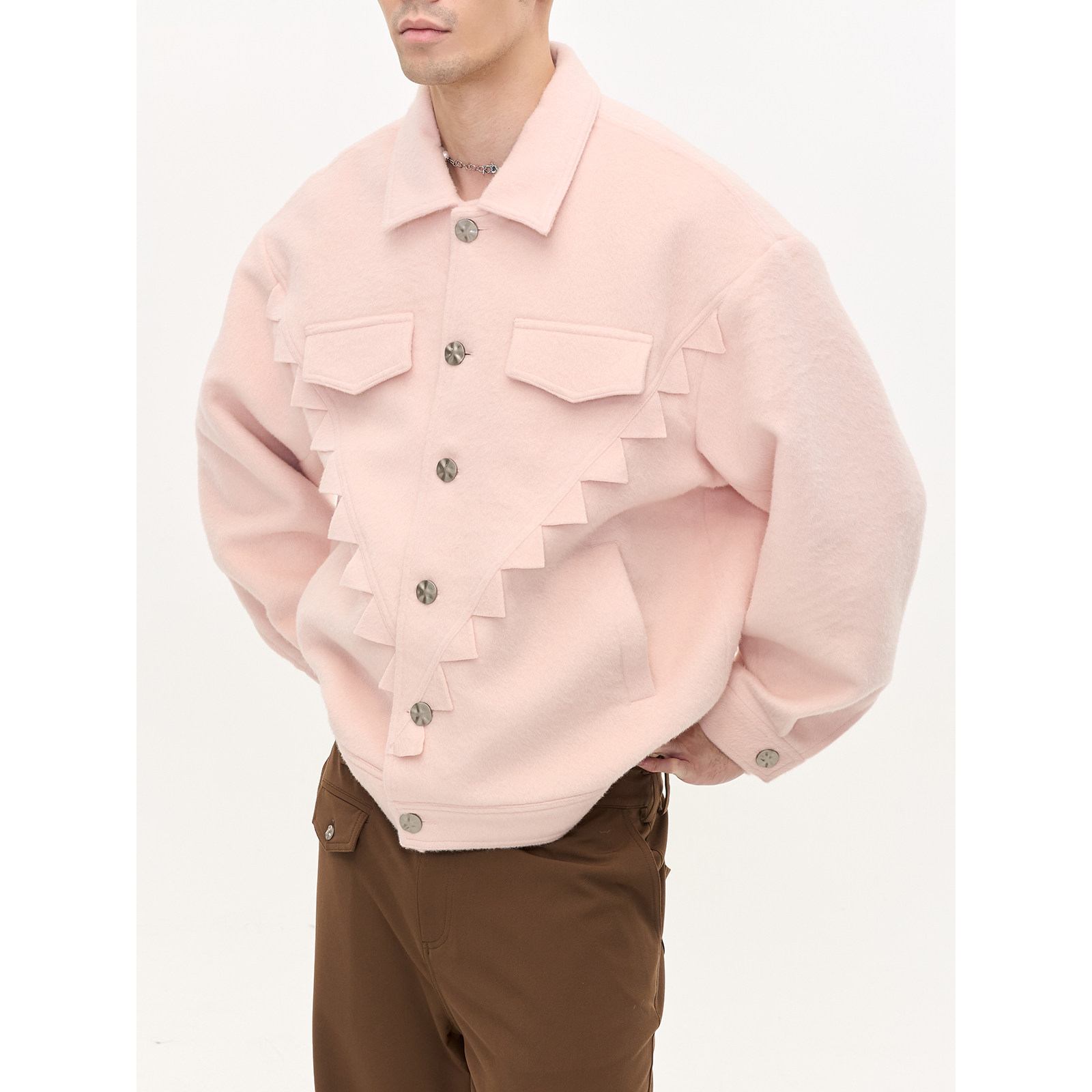 FNGISED秋冬新品意大利粉色兔毛外套复古设计羊毛呢夹克休闲宽松,男装,夹克,淘宝优惠券,粉丝福利购,淘宝优惠卷