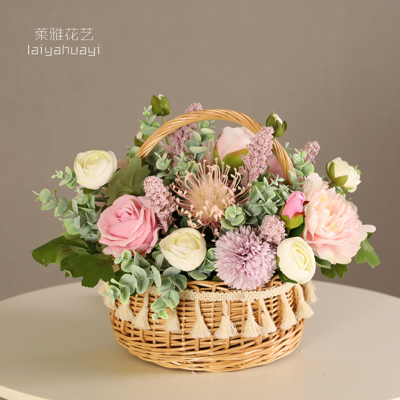 仿真花艺套装田园木艺草编柳编藤编假花花篮摆件客厅装饰摆设家居,家居饰品,仿真花/假花,淘宝优惠券,粉丝福利购,淘宝优惠卷