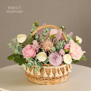 仿真花艺套装田园木艺草编柳编藤编假花花篮摆件客厅装饰摆设家居