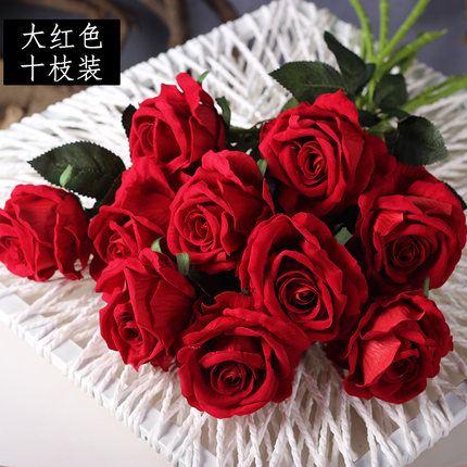 仿真花高级感绒布大朵玫瑰花假花家居装饰花餐桌插花绢花拍照道具