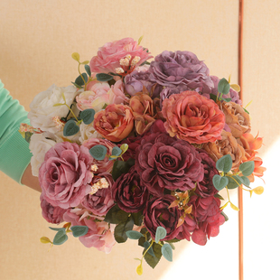 复古花束牡丹假花仿真花摆设客厅摆件楼梯装饰绢花仿生花拍照道具