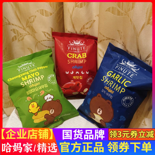 韩国FINUTE虾片蒜味蟹味青阳辣椒蛋黄味虾片82克膨化零食品
