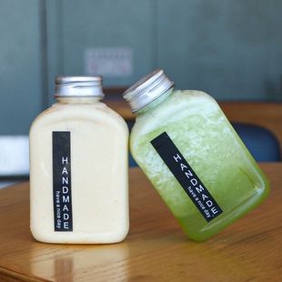 新品扁方创意瓶350ml鲜榨果汁瓶一次性饮料瓶PET塑料奶茶杯外卖瓶