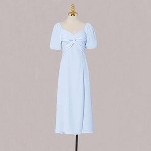 RM5419#夏季女装气质甜美通勤收腰显瘦短袖天蓝色中长款连衣裙