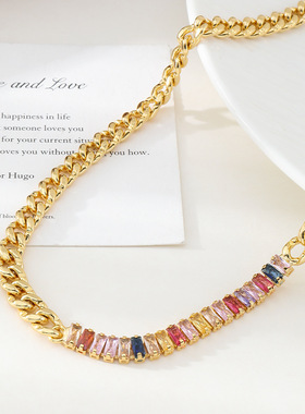 英国cherry kitty欧美设计感彩色锆石铜双拼项链时尚气质轻奢