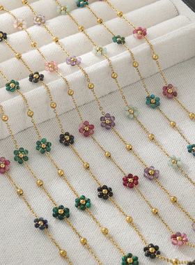 英国cherry kitty夏季小清新少女花朵项链小众设计款波西米亚