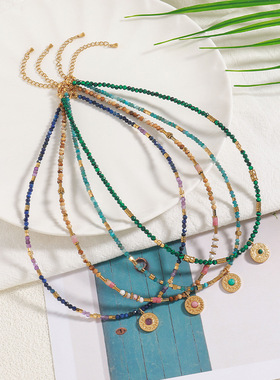 英国Cherry Kitty欧美复古彩色孔雀石串珠锁骨链时尚个性潮流