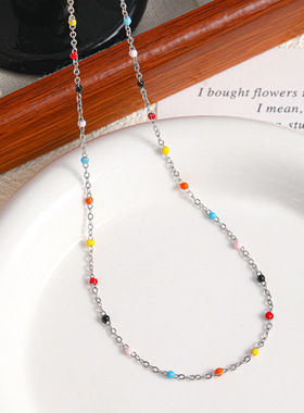 英国cherry kitty滴油彩色豆豆链条项链ins简约时尚百搭锁骨链女