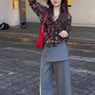 带屁帘阔腿裤 长袖 防晒花衬衫 女 时尚 kitty夏季 英国cherry 新款