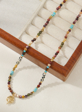 英国cherry kitty原创彩色猫头鹰吊坠串珠项链 撞色民族斑点石