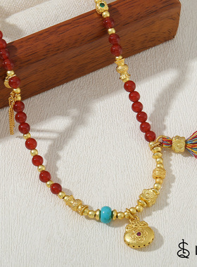 英国cherry kitty原创新中式彩色滴油串珠项链红玛瑙福袋轻