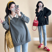 上衣宽松休闲怀孕卫衣 拼色POLO领长袖 法国chrry koop孕妇秋装