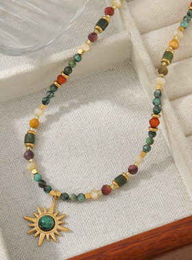 英国Cherry Kitty复古非洲松项链女小众度假风八芒星原创钛钢