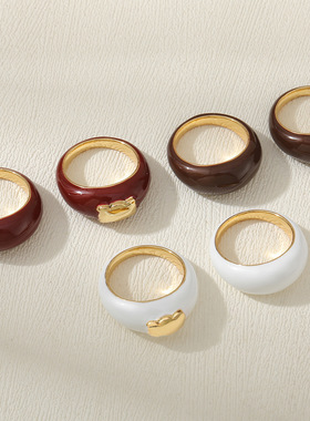 英国cherry kitty复古珐琅滴油戒指安可拉红叠戴指戒女小众高级