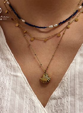 英国cherry kitty欧美青金石手工串珠锁骨链极细淡水珍珠百搭