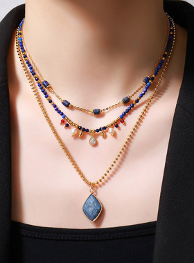 英国cherry kitty新款高级感石手工串珠锁骨链黄铜不掉色菱形