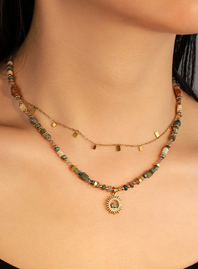 英国cherry kitty挪威森林波西米亚钛钢项链新款太阳吊坠民族