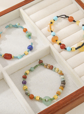 英国cherry kitty石黄水晶红玛瑙手链夏季女高级感串珠手绳民族