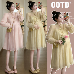 法国chrry koop2024孕妇春装连衣裙长袖气质中式国风新款小个子