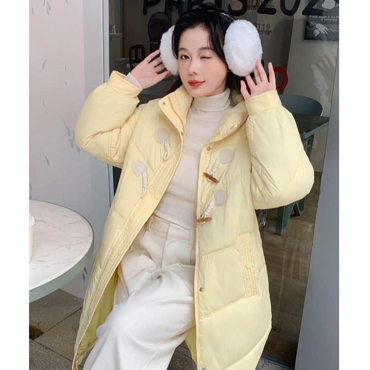 花栗鼠小姐奶香牛角包长款牛角扣面包服羽绒棉服女小个子棉衣