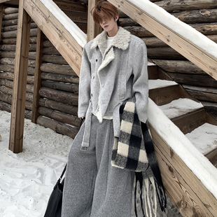 Med老叔 冬季加厚羊毛氛围高级感毛毛座山雕夹棉毛呢短款外套男女