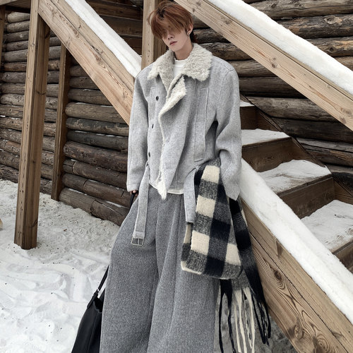 加厚羊毛座山雕夹棉毛呢短款外套