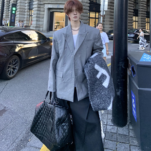 Med老叔 外套男痞帅宽松廓形休闲戗驳领西服潮 高级感立体钉花西装