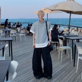 T恤半袖 Med老叔夏季 高级感小众设计半拉链设计感撞色拼接短袖 上衣