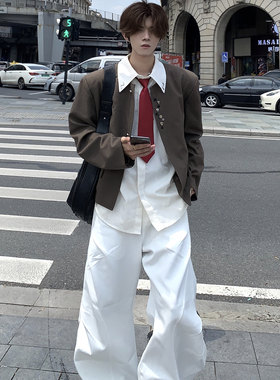 复古无领西装休闲外套夹克男