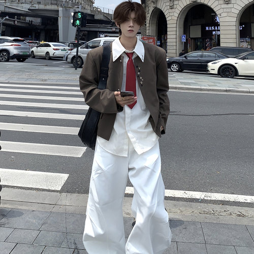 复古无领西装休闲外套夹克男