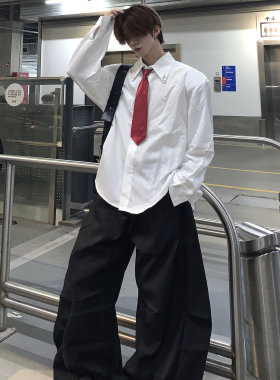 结拼接垫肩白衬衫男领带宽松开衫