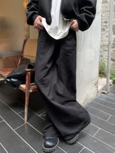 Med老叔韩系高级感廓形拖地堆积休闲裤中性风纯色水洗阔腿牛仔裤