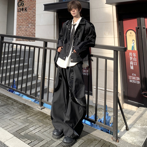 「蛇纹」拼接秋冬外套夹克套装