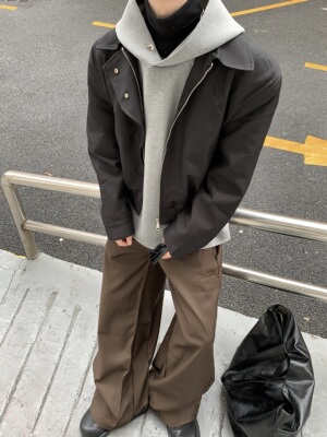 翻领秋冬宽松潮垫肩夹克外套短款