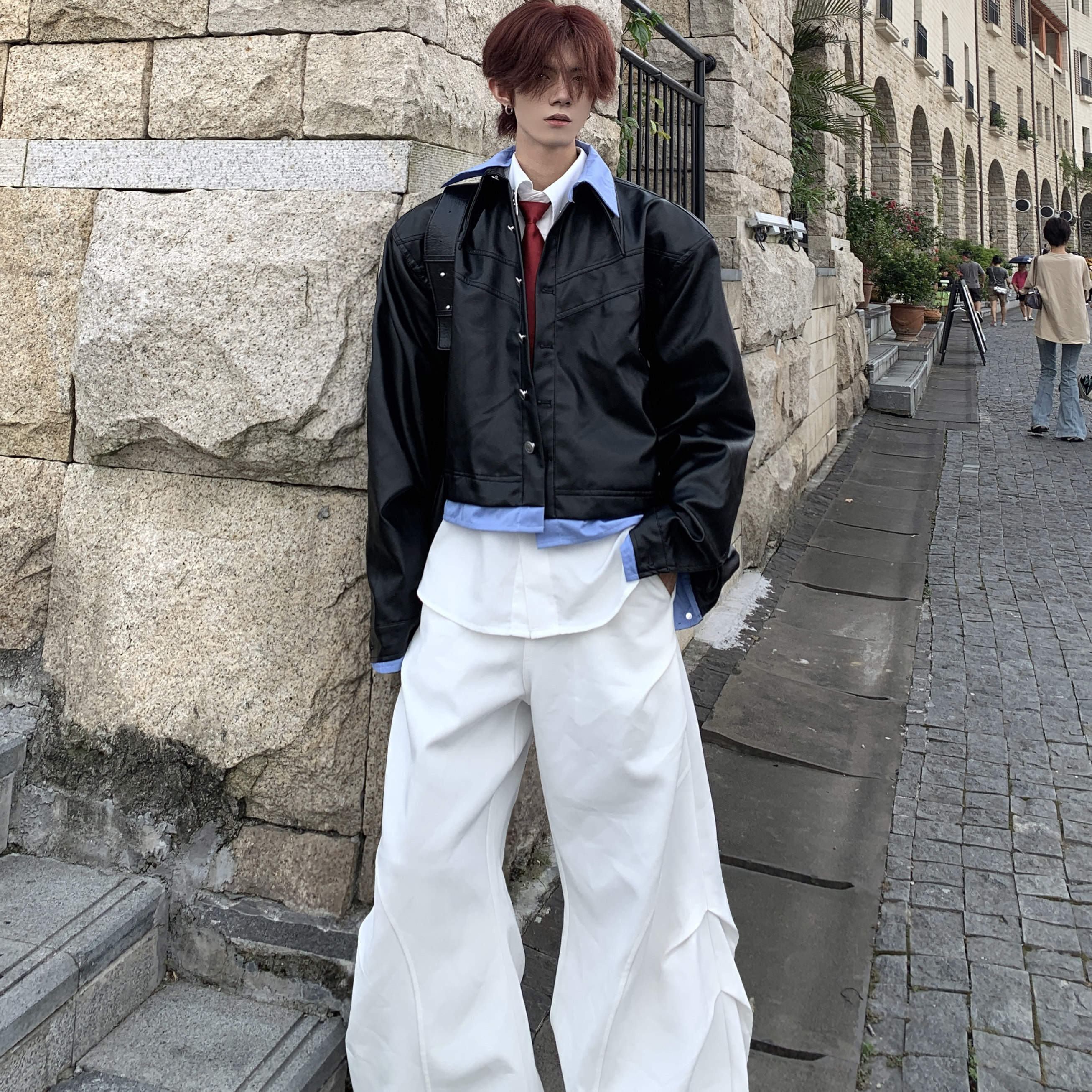 Med老叔 美式复古解构设计感假两件短款皮衣夹克男秋冬宽松外套潮,男装,皮衣,淘宝优惠券,粉丝福利购,淘宝优惠卷