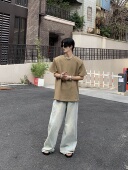 简约高级T恤宽松廓形半袖 Med老叔夏季 小众金属纽扣设计感垫肩短袖