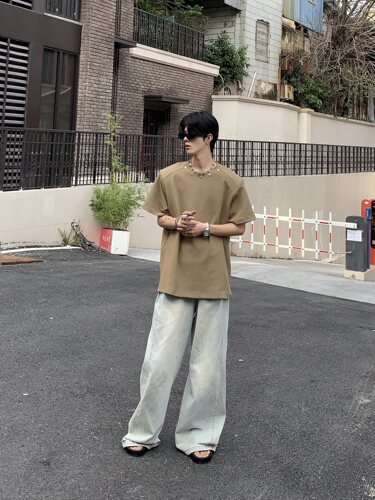 短袖潮男女垫肩短袖简约廓形半袖