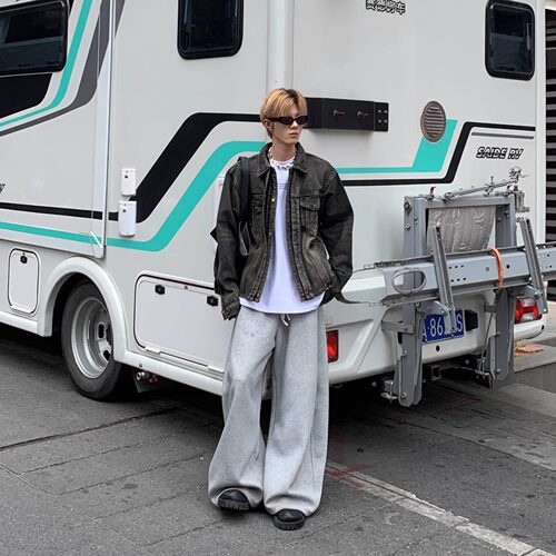 撞色牛仔衬衫外套男做旧洗水长袖