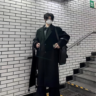 Med老叔 秋冬季垫肩大衣男中长款过膝韩版风衣宽松加厚高级感外套