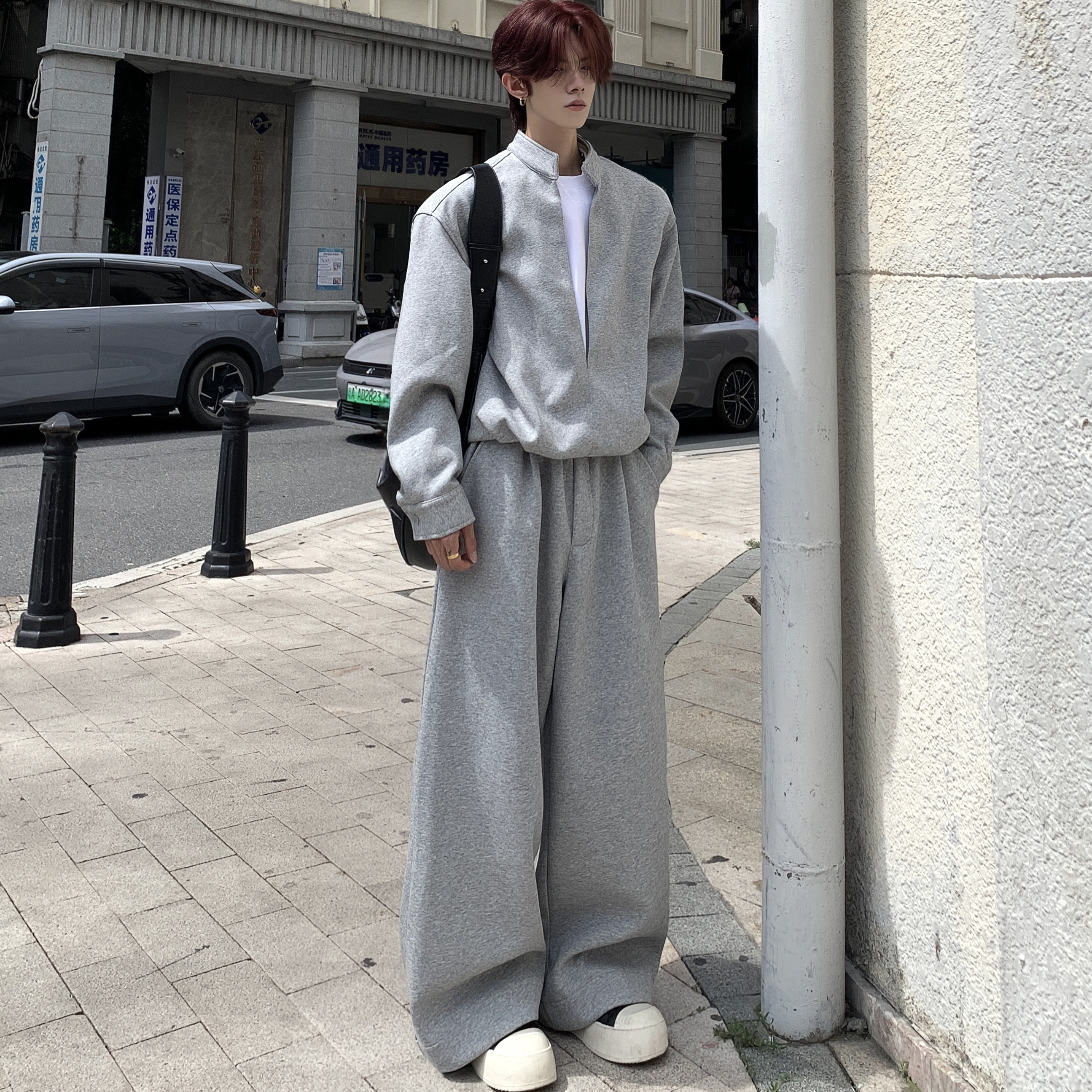 休闲挺阔百搭假两件开衫卫衣套装