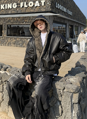 Med老叔 原创小众设计双面穿cleanfit座山雕外套男冬季皮草貂毛衣