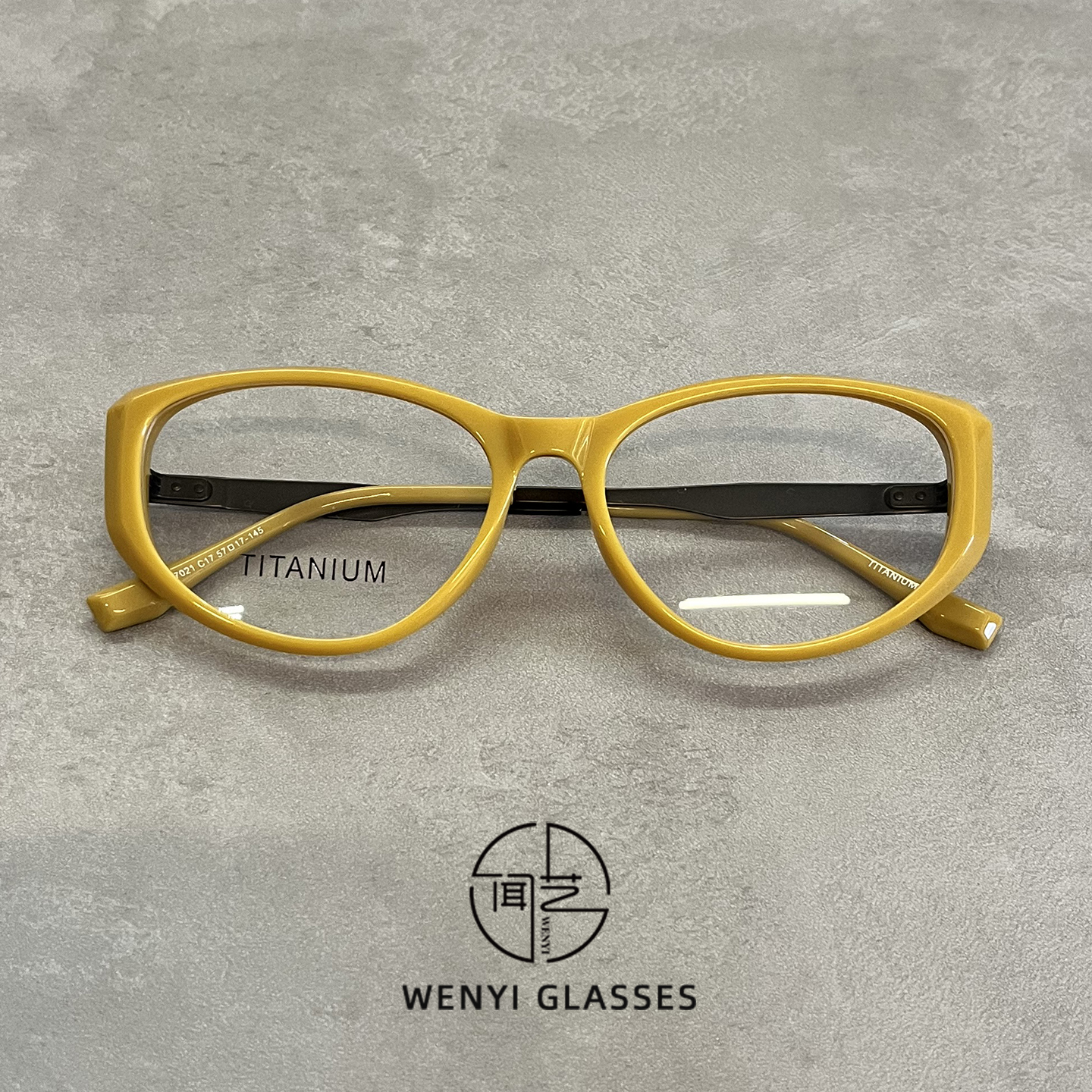 57口17黄色猫眼眼镜框男女可配近视镜片方圆脸显脸小大脸眼镜架潮