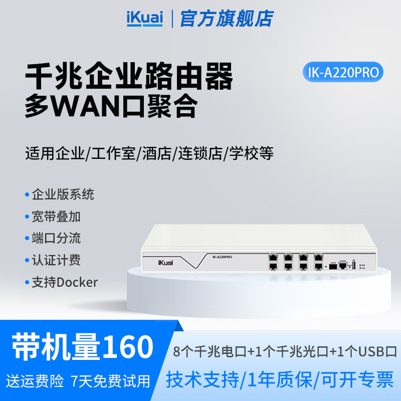 ikuai爱快千兆企业级路由器光口多网聚合有线多wan口宽带叠加行为管理防火墙支持IPv6支持docker A220PRO