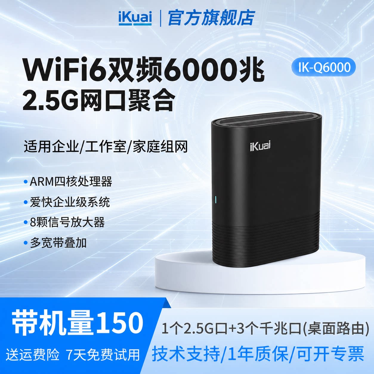 爱快千兆网络路由器企业级2.5G无线WiFi6家用ax6000宽带叠加/多拨/流控wanlan切换Mesh组网全屋wifi覆盖Q6000